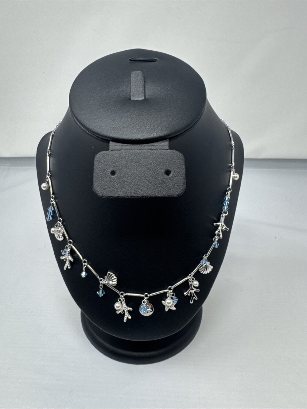Summer Seas • Necklace • Touchstone Crystal • Swarovski • Shells • Silver Tone•